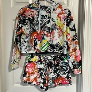 Graphic Cropped Hoodie & Shorts Set